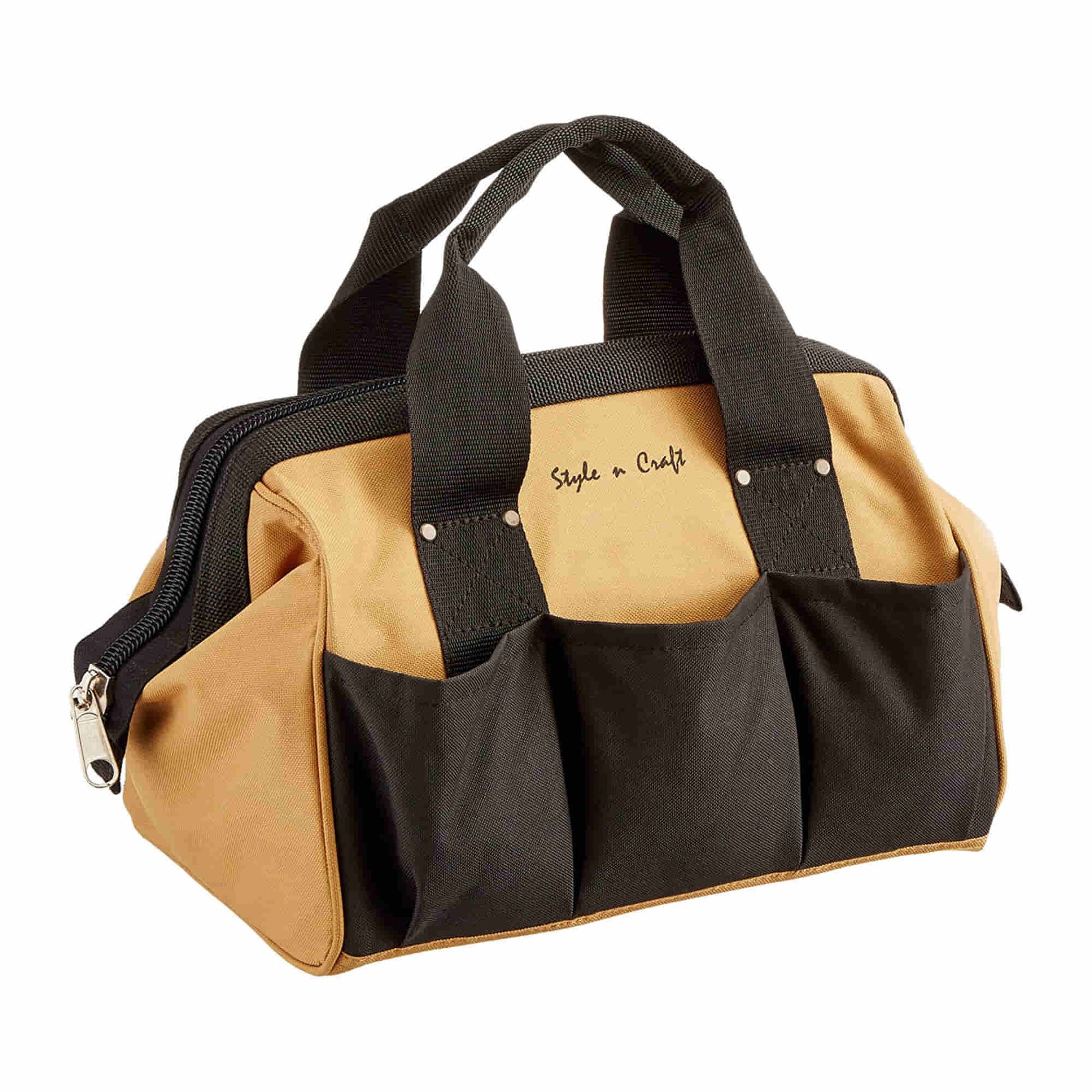 Style n Craft - 76510 23 Pocket 12 Inch Tool Bag in Polyester - Angled view with zipper closed