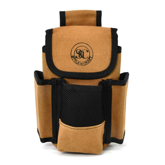 Style n Craft 97023 - 4 Pocket Tool Pouch in Heavy Duty Waterproof Canvas in Brown & Black Color Combination - Front View