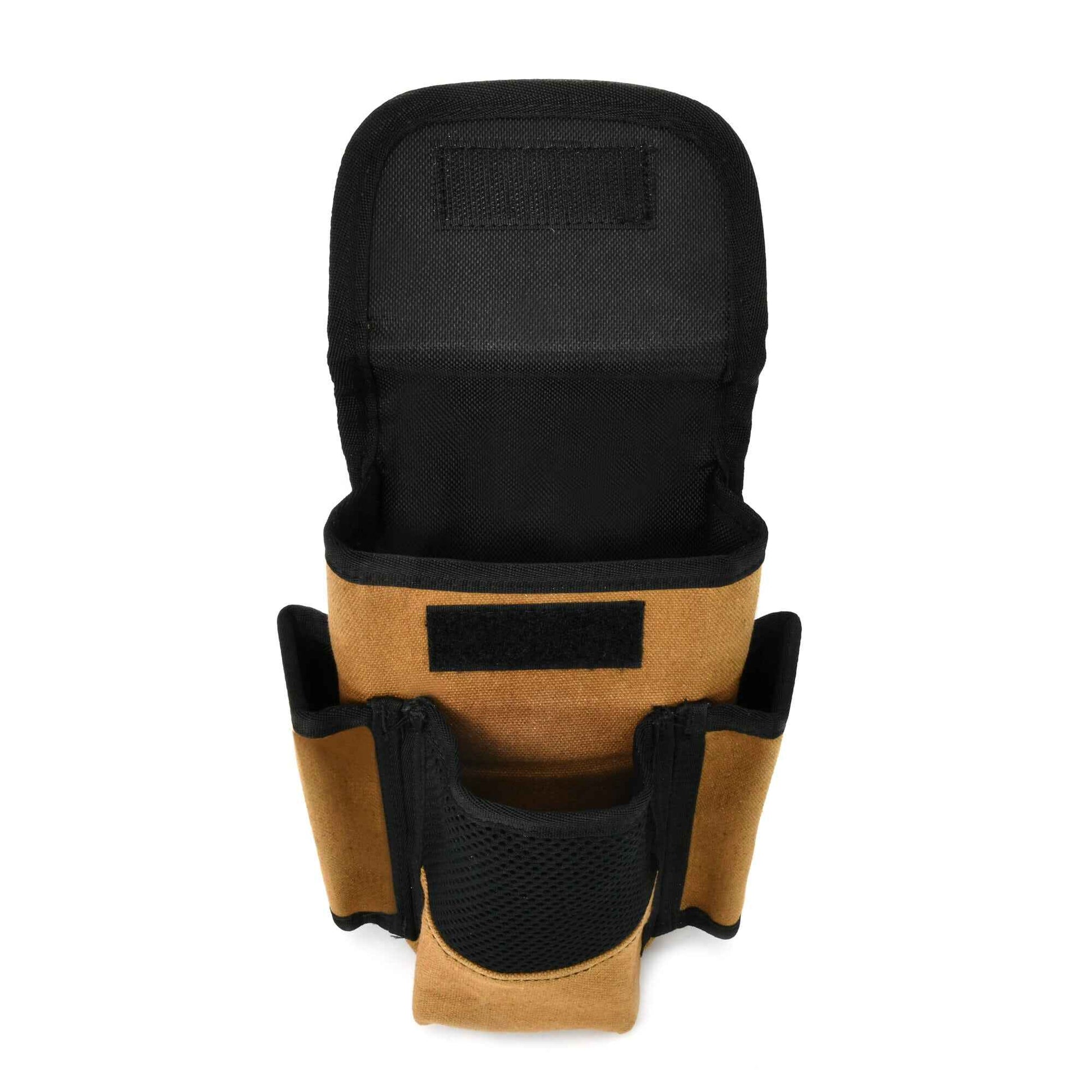 Style n Craft 97023 - 4 Pocket Tool Pouch in Heavy Duty Waterproof Canvas in Brown & Black Color Combination - Front Open View