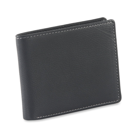 Style n Craft 200166 bifold wallet with side flap in black color full grain leather - closed view