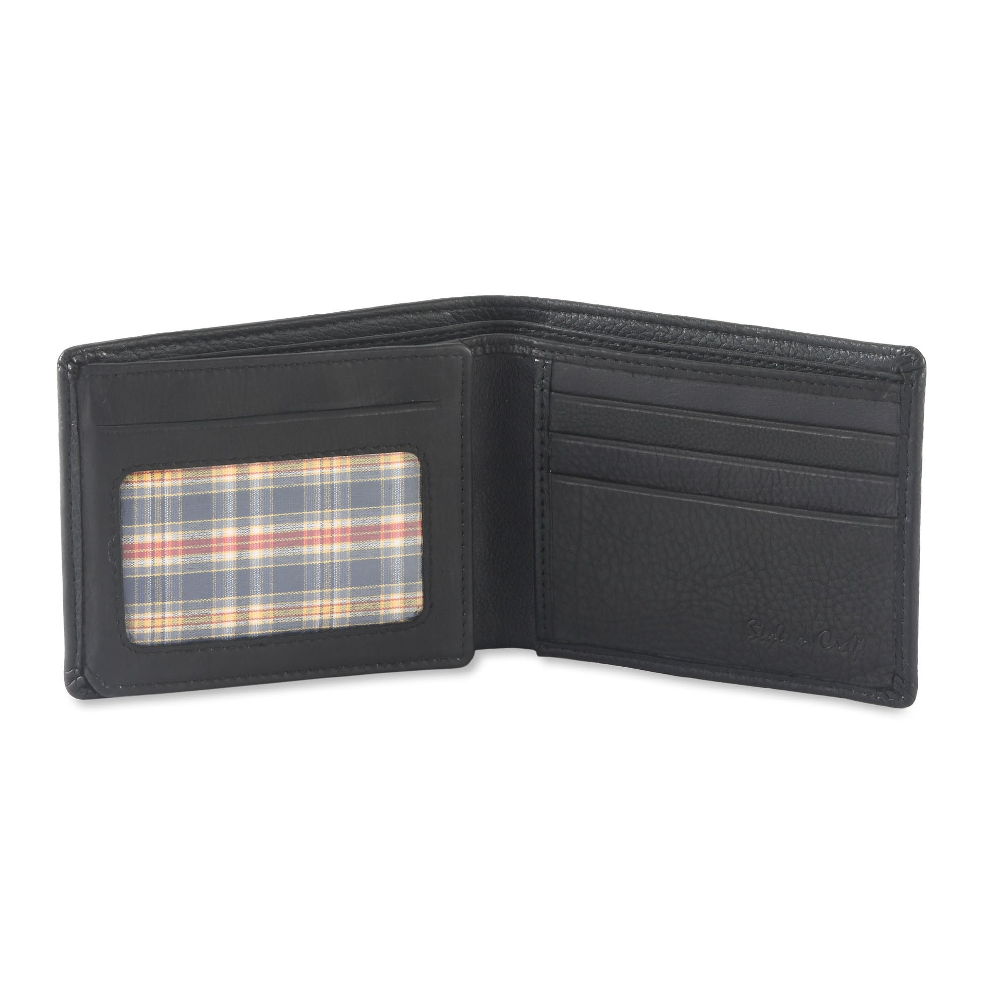 Style n Craft 200166 bifold wallet with side flap in black color leather - open view 1
