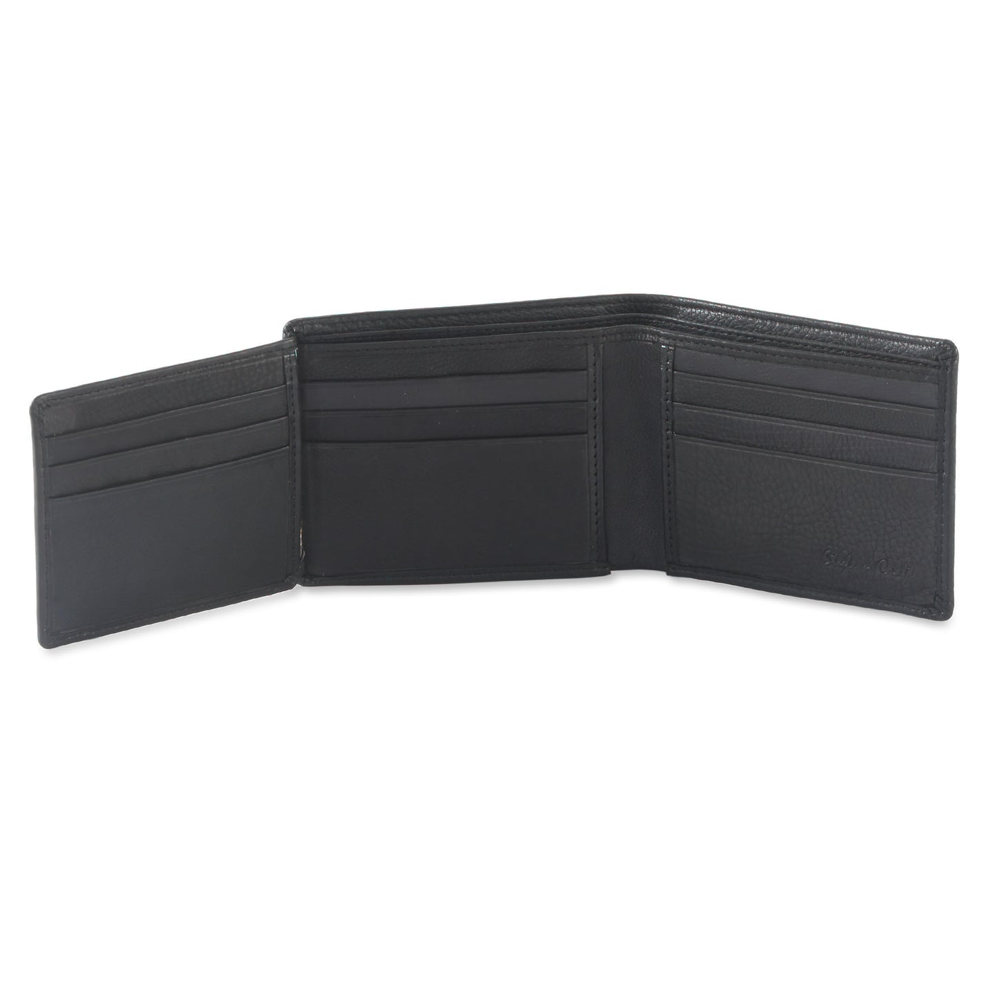 Style n Craft 200166 bifold wallet with side flap in black color leather - open view 2