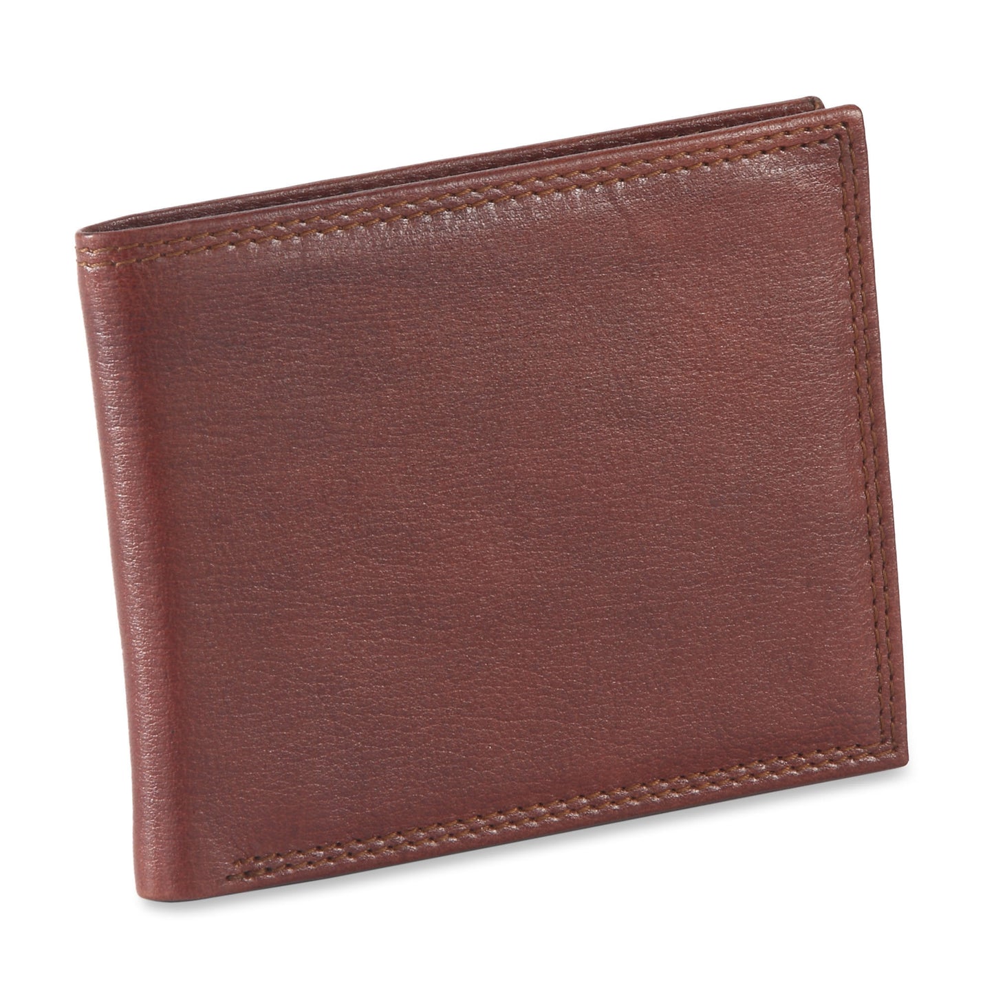 301722 slim bifold wallet in dark tan or brandy color cow leather with 2 tone effect - closed view