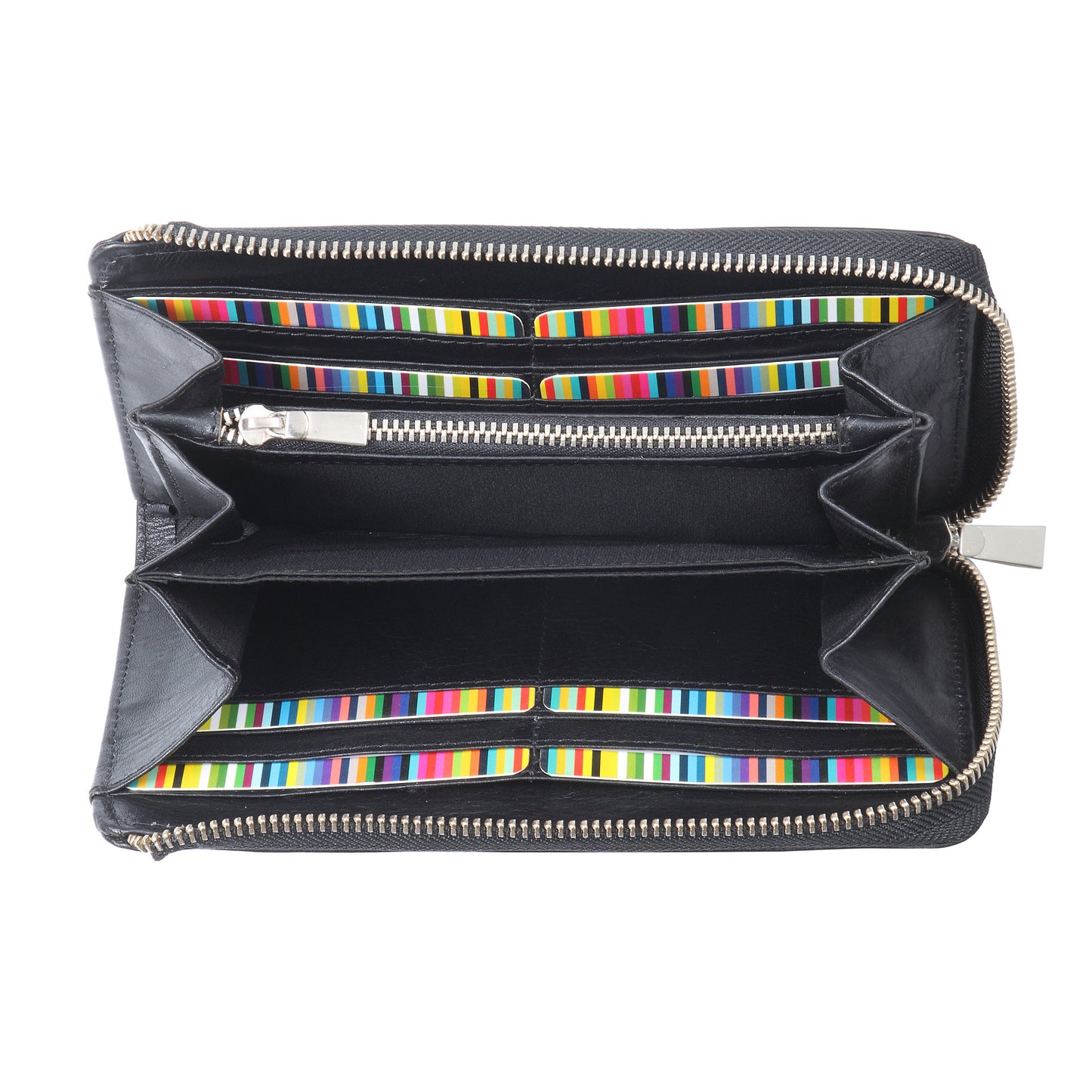 Style n Craft 301966-BL Ladies Zippered Clutch Wallet in Black Cow Leather - front open 2