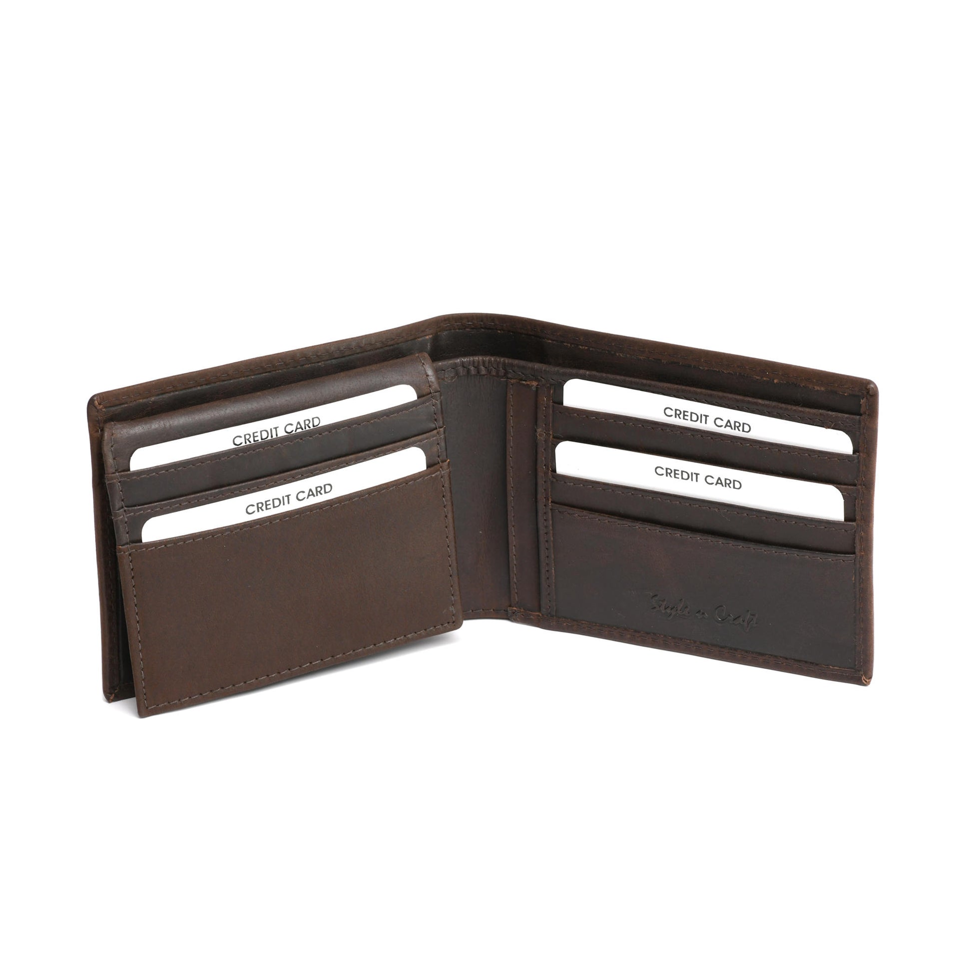 Style n Craft 391004 Bi-Fold PassCase Wallet with Flap in Dark Brown Top Grain Leather - Open View