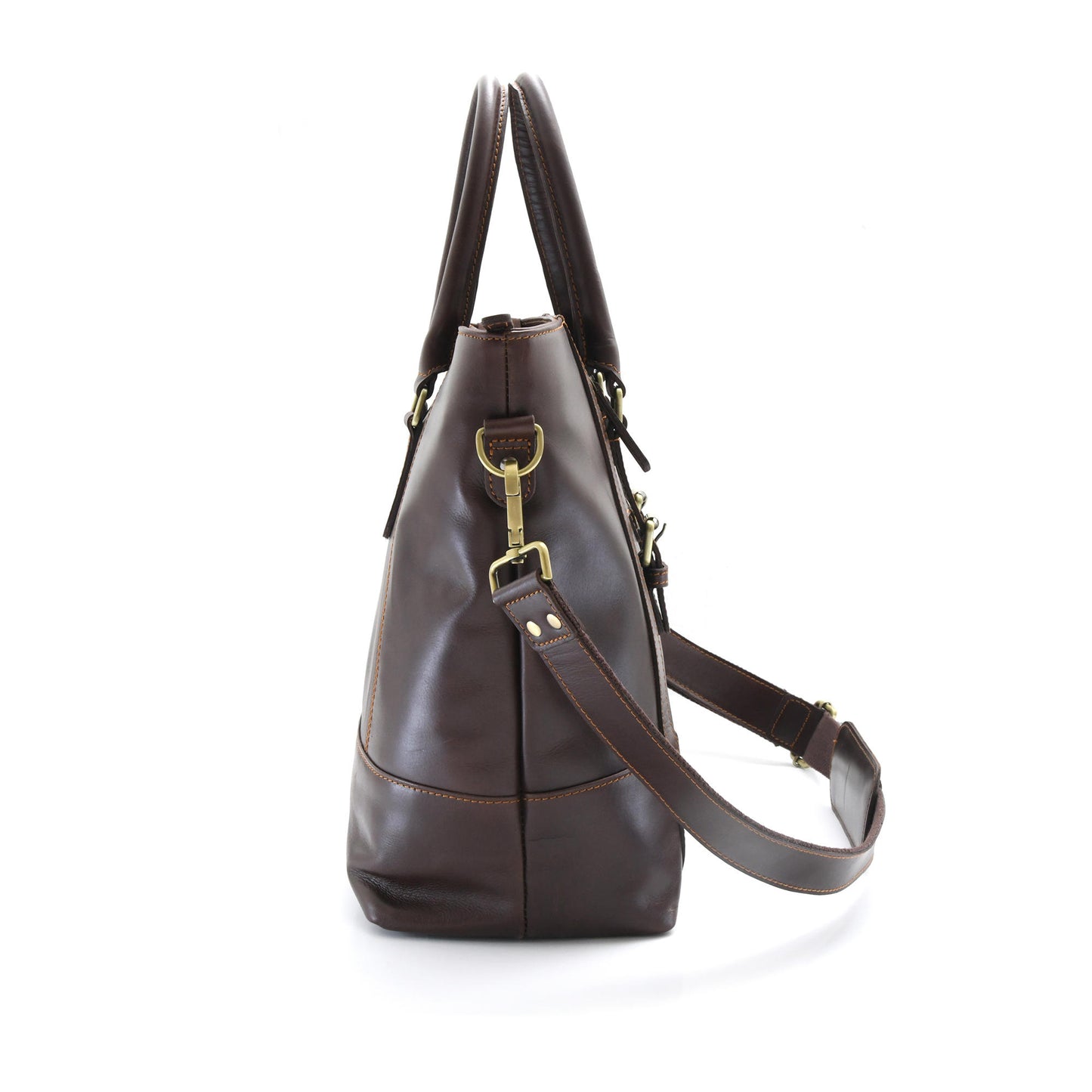 Style n Craft 392006 Men's Tote Bag in Full Grain Dark Brown Leather - Side Profile and View