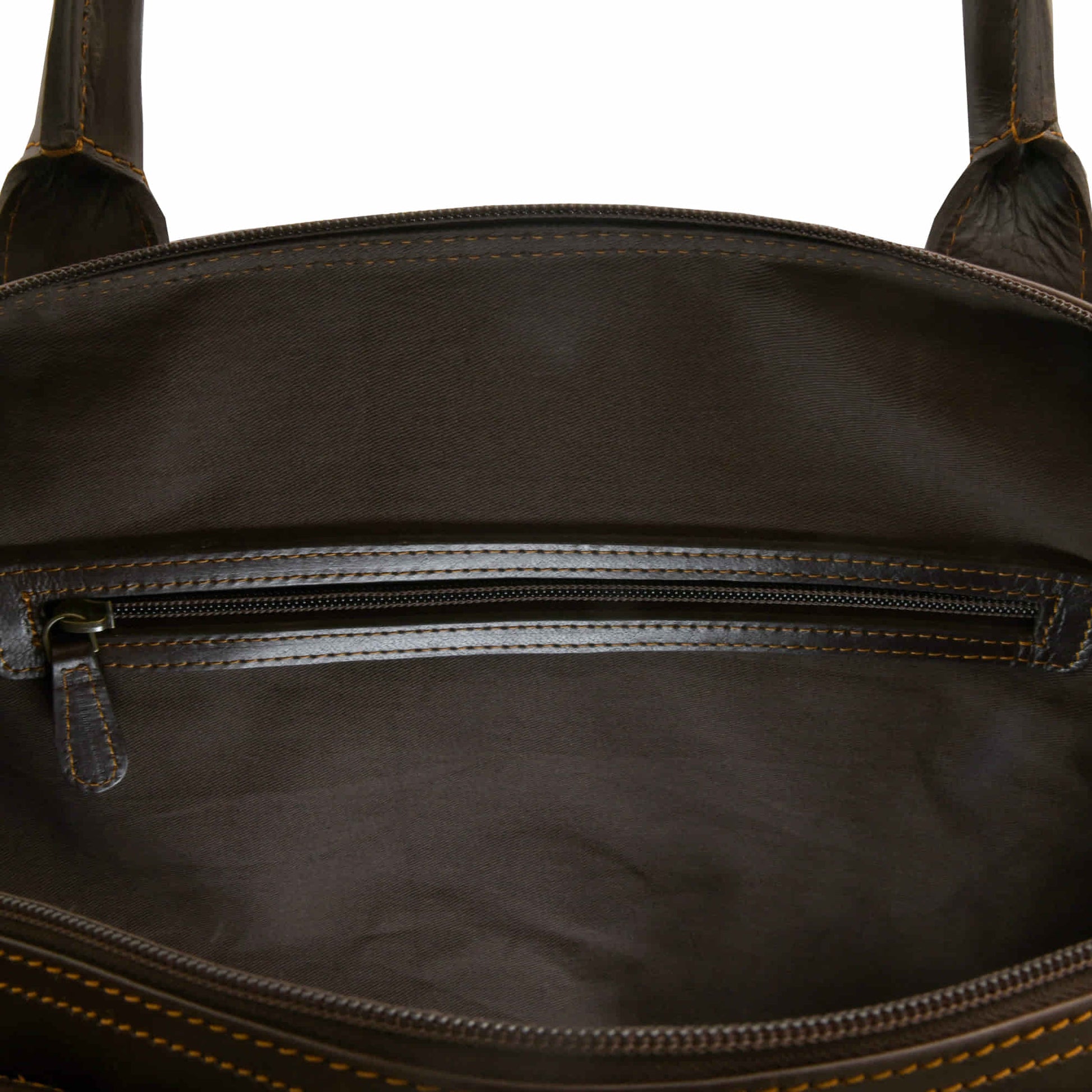Style n Craft 392100 Large Duffle Bag in Full Grain Dark Brown Leather - Interior View Showing the Interior Zipper Pocket