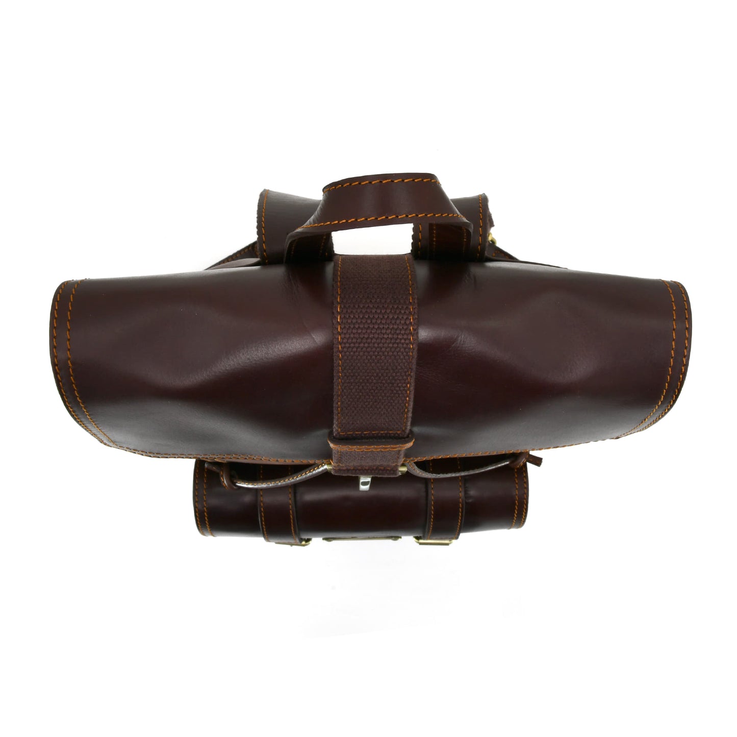 Style n Craft 392152 Tall Backpack in Light & Dark Brown Combination Full Grain Leather - Top view of the backpack