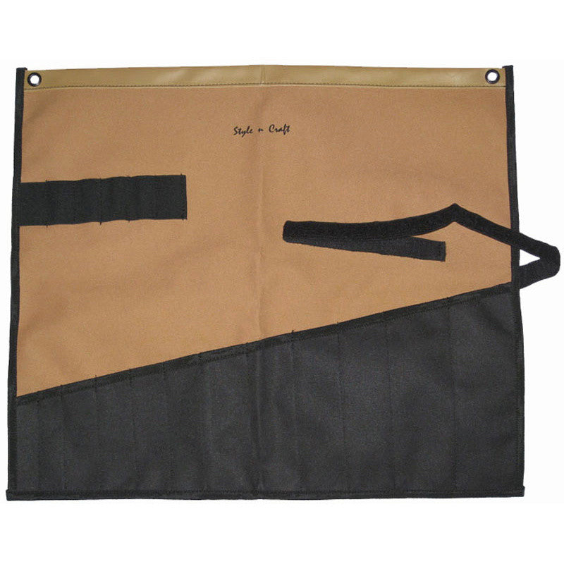 Style n Craft 76509 - 12 Pocket Wrench Roll Tool Pouch in Heavy Duty 600DPolyester in Khaki & Black Color Combination - Open View 1