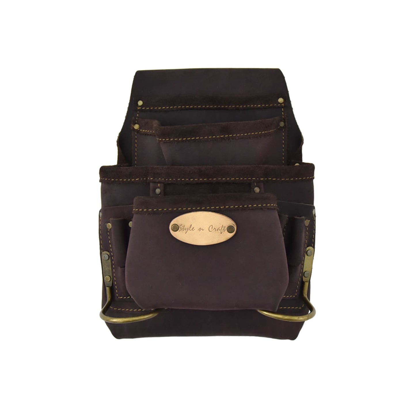 90923 - 10 Pocket Nail and Tool Pouch in Dark Brown Color Oiled Top Grain Leather