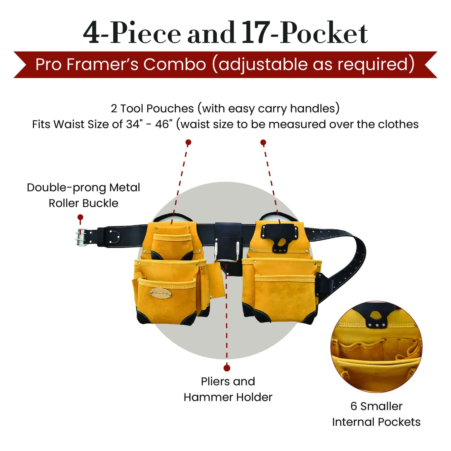 Style n Craft's 93414 - 4 Piece 17 Pocket Pro Framer's Combo in Full Grain Leather - Front View Showing Details