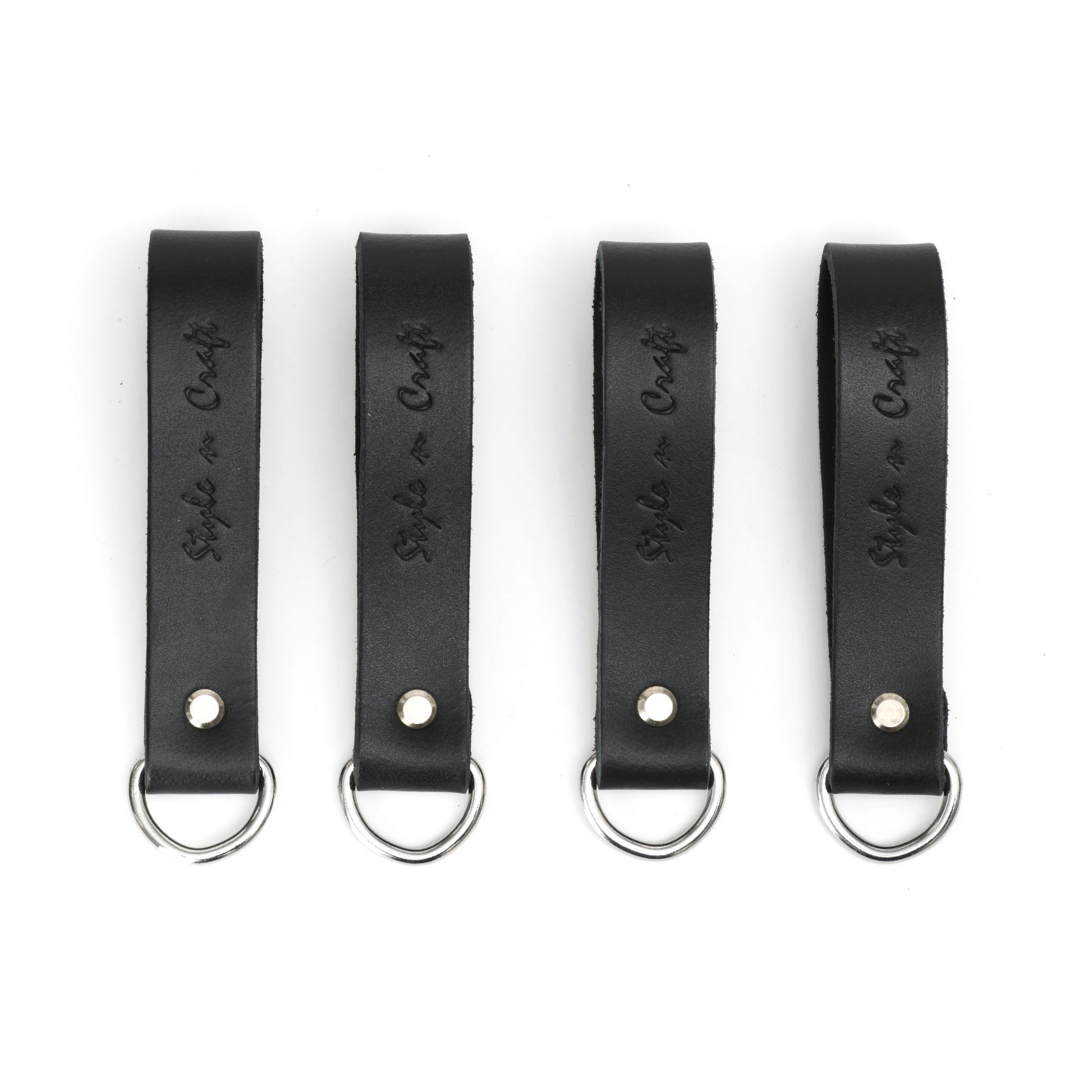 Style n Craft 75202 - Leather D-Ring Loop Set (4 Pcs) for Suspender Attachment in Black Color - Front View. Each Set Contains 4 Leather Loops