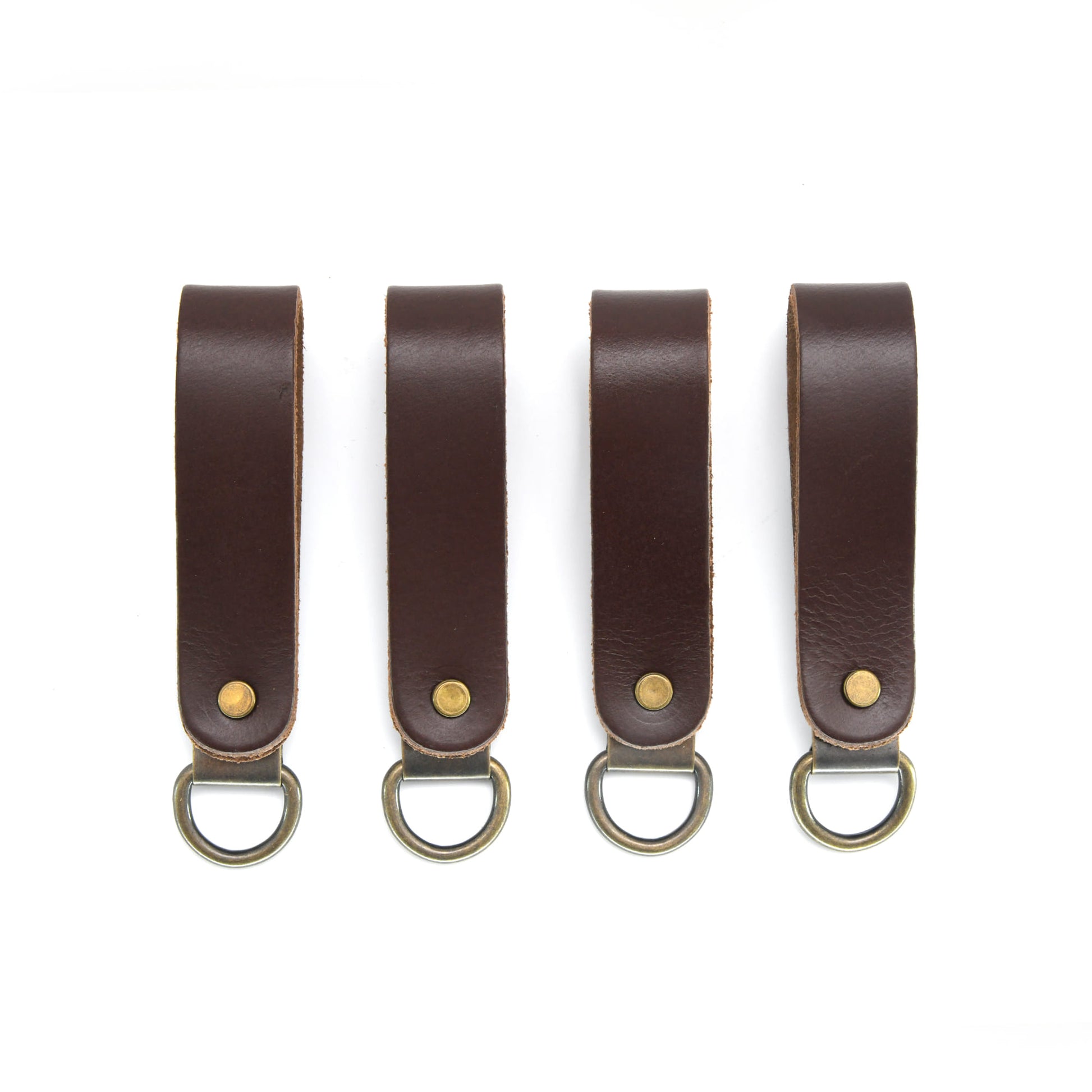 Style n Craft 98200 - Leather D-Ring Loop Set (4 Pcs) for Suspender Attachment in Dark Tan Color - Back View. Each Set Contains 4 Leather Loops attached to the D-ring with a metal plate