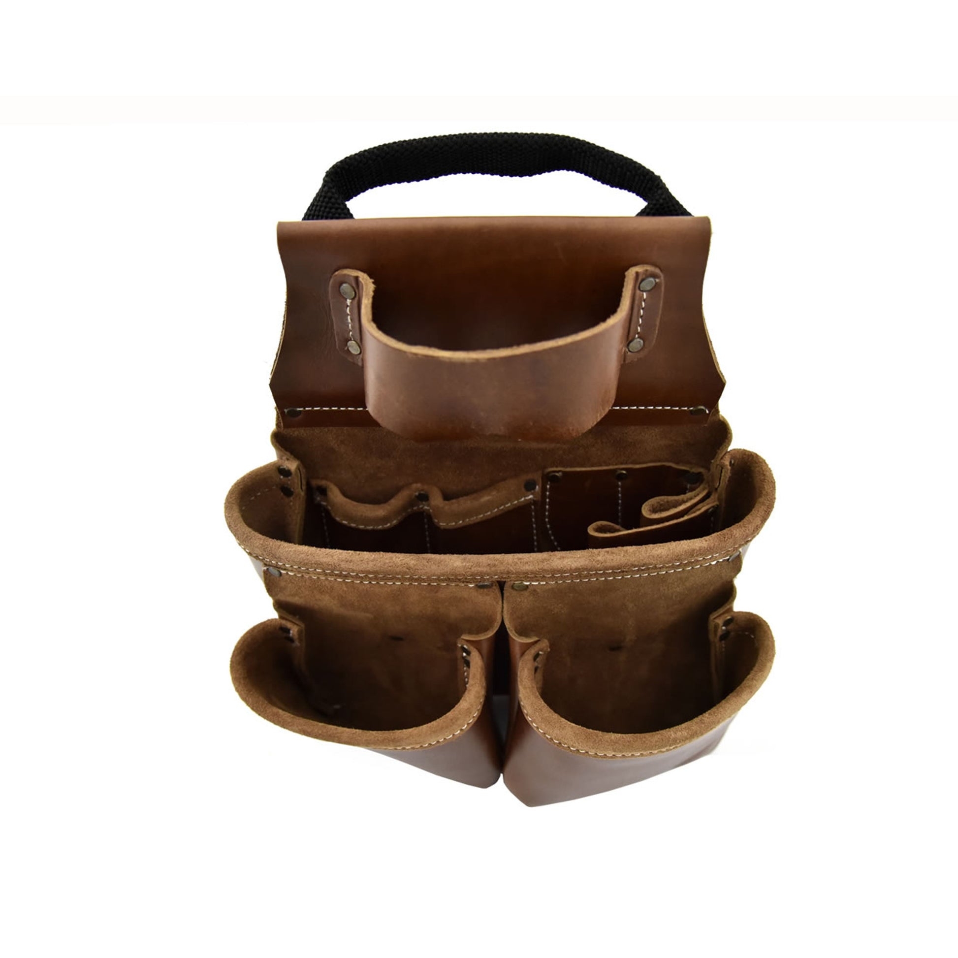 Style n Craft's 98434 - Inside View of the Right Side Pouch of the 4 Piece 17 Pocket Pro Framer’s Combo in Top Grain Leather in Dark Tan Color