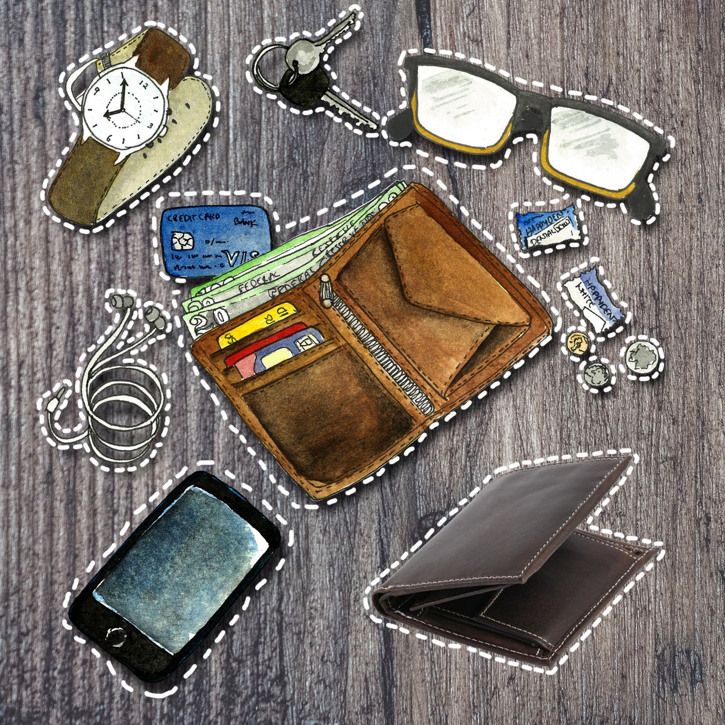 Style n Craft 391007 Bifold Hipster Leather Wallet with Inside Center Zipper, Left Flap & Coin Pocket in Dark Brown Color - An Illustration