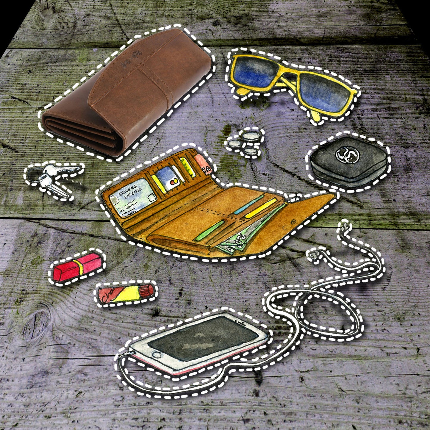 Style n Craft 391105 Double Fold Ladies Long Clutch Wallet in Full Grain Leather - An Illustration