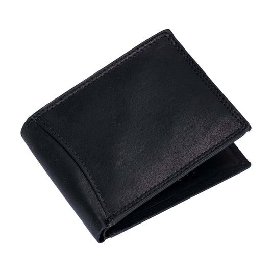 Style n Craft 300796-BL Bi-Fold Pass Case Wallet with Flap in Full Grain Leather - black color - closed angled front view
