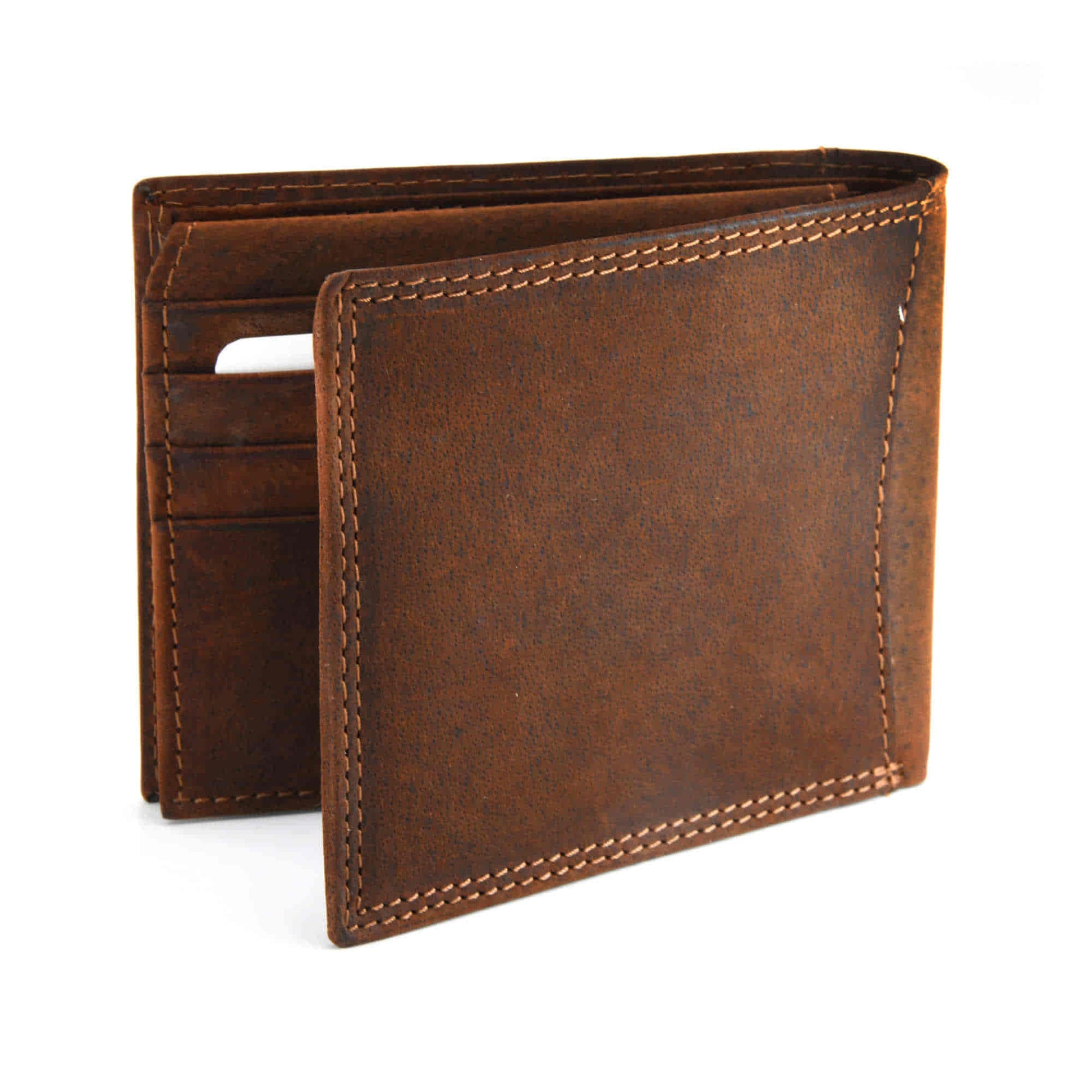 Style n Craft 300796-BR Bi-Fold PassCase Wallet with Flap in Full Grain Vintage Look Leather - brown color - closed view back