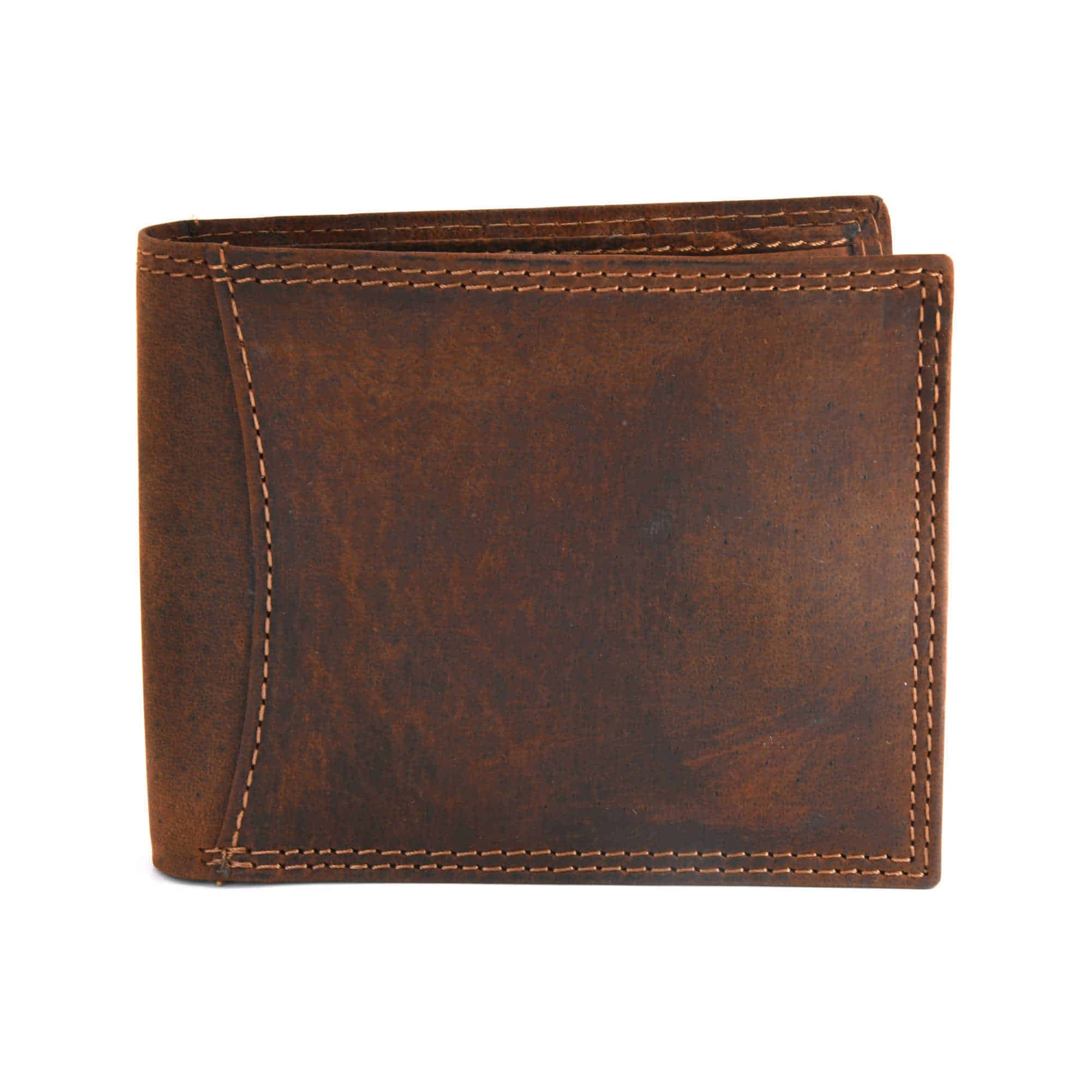 Style n Craft 300796-BR Bi-Fold PassCase Wallet with Flap in Full Grain Vintage Look Leather - brown color - closed view front