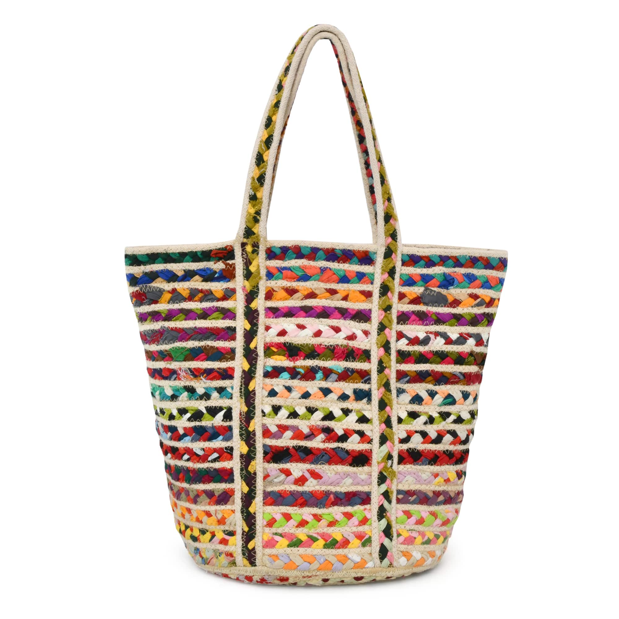 Multi-Color Beach and Shopping Bag in Natural Cotton and Multi-Color Beach and Shopping Bag in Natural Cotton and