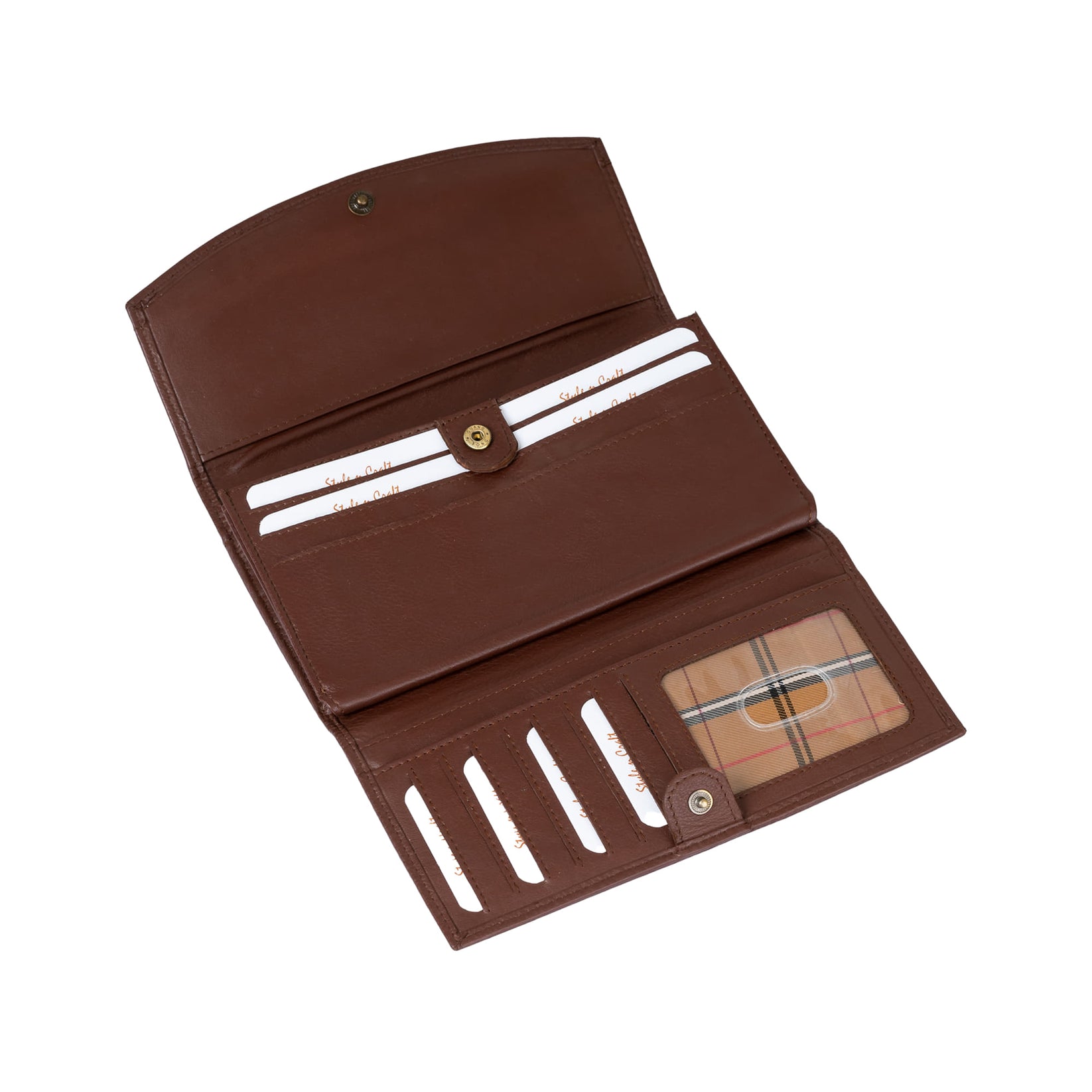 Brown Full Grain Leather Double Fold Ladies Clutch Wallet