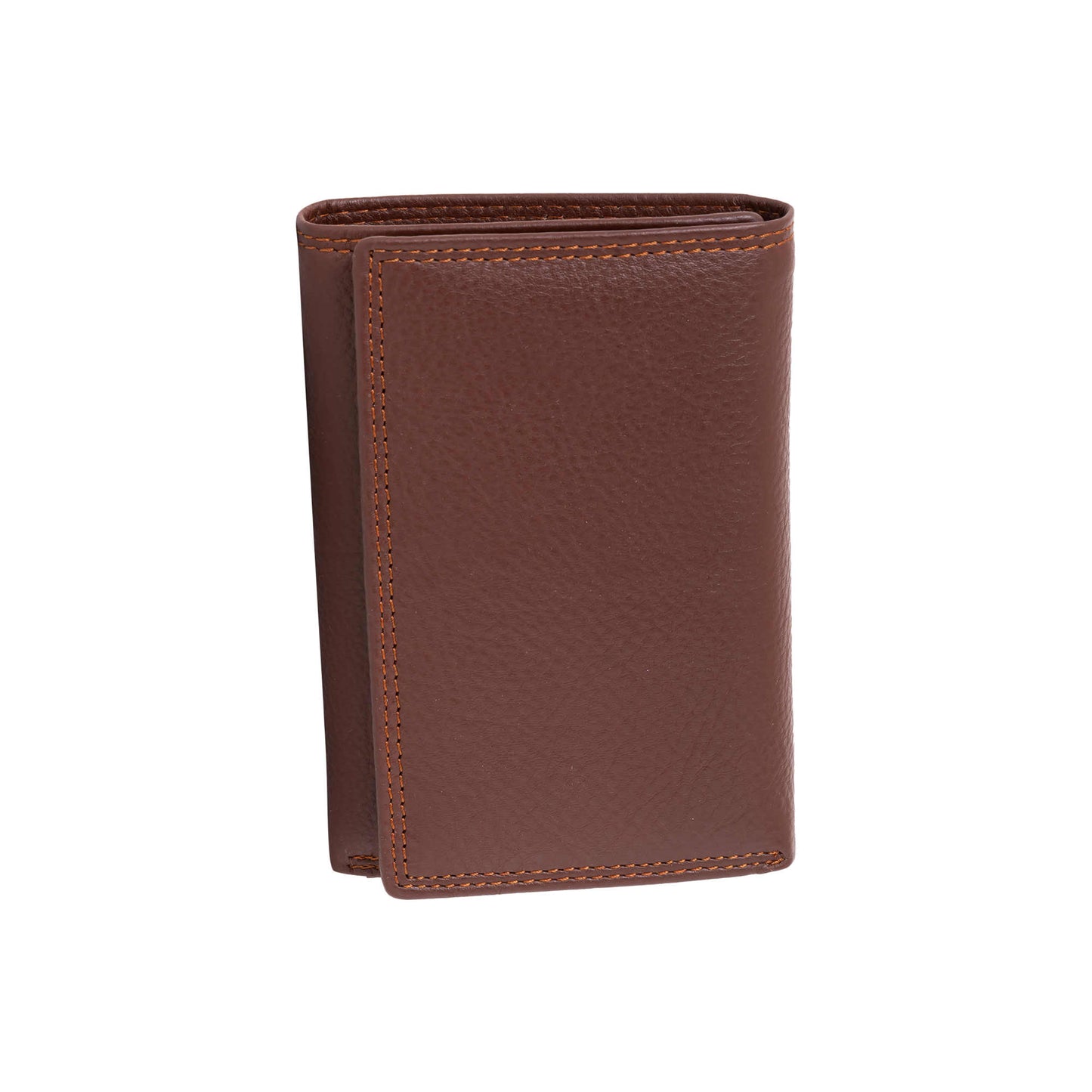 Style n Craft 391109 Ladies Trifold Brown Leather Wallet with Snap Button Closure - Front Top Angled View Closed