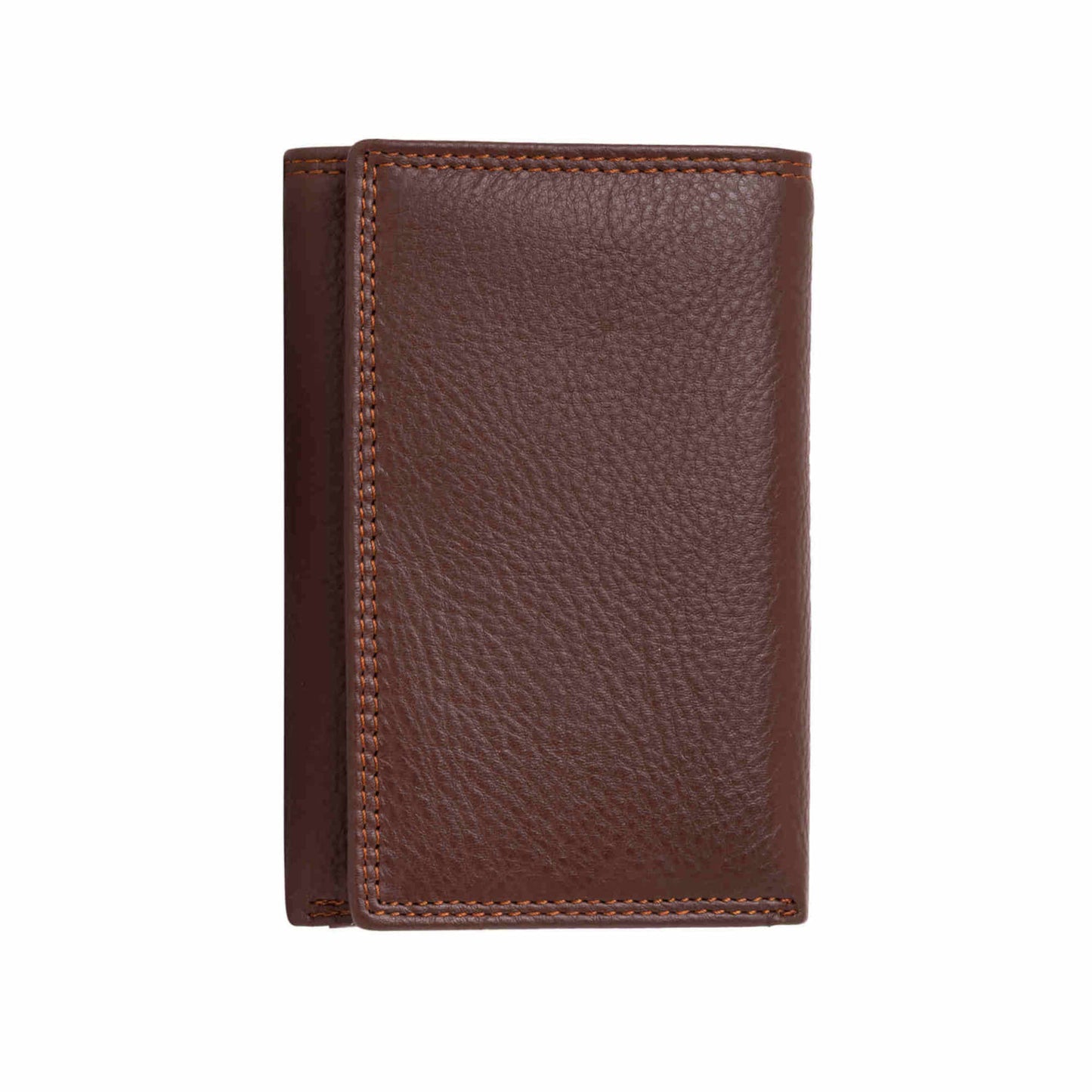 Style n Craft 391109 Ladies Trifold Brown Leather Wallet with Snap Button Closure - Front View Closed
