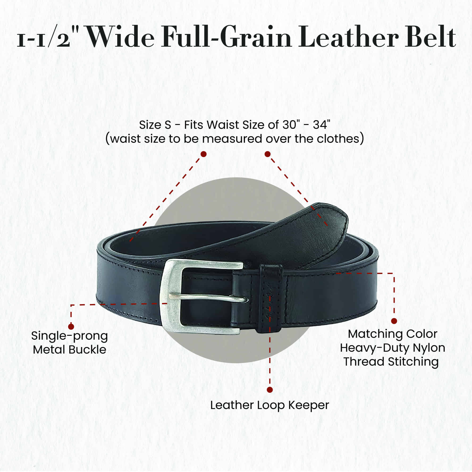Black Leather Belt with Silver Color Buckle | Style n Craft