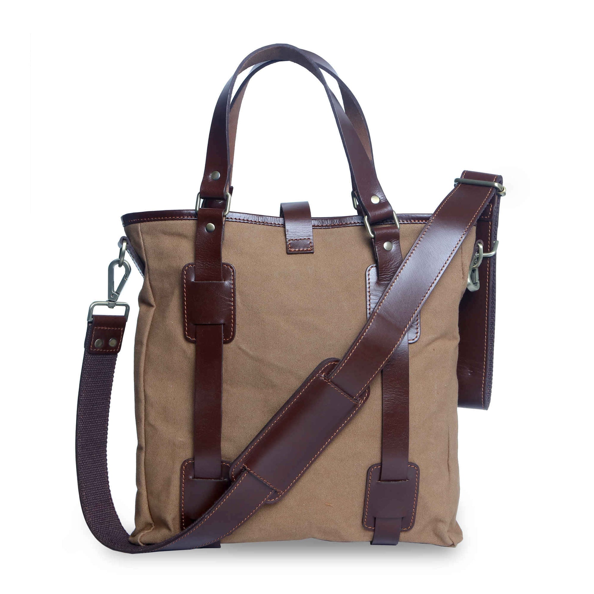 Style n Craft 39003 Unisex Tote Bag in Brown Waterproof Canvas and Full Grain Leather Combination - Back View