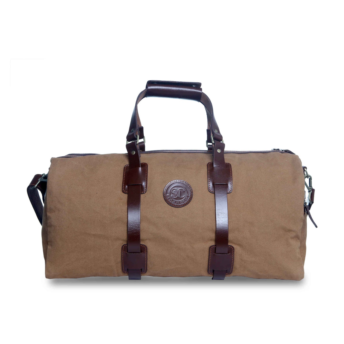 Style n Craft 397101 Duffle Bag in Waterproof Brown Canvas & Full Grain Leather - Front View