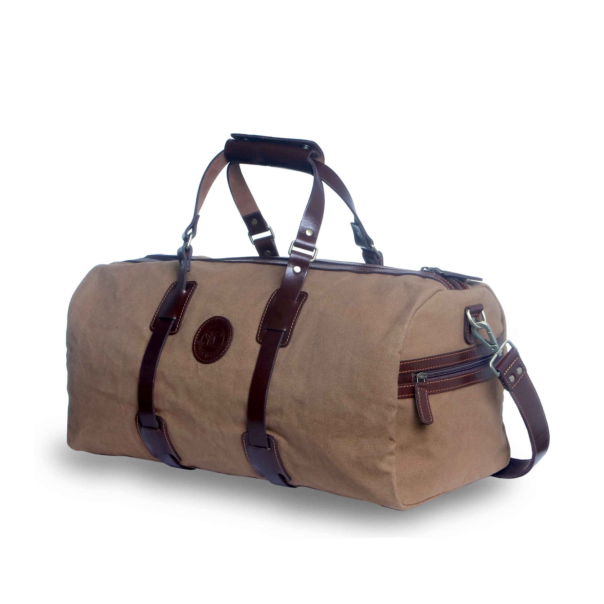 canvas leather travel duffel bag 397101 Duffle Bag in Waterproof Brown Canvas & Full Grain Leather