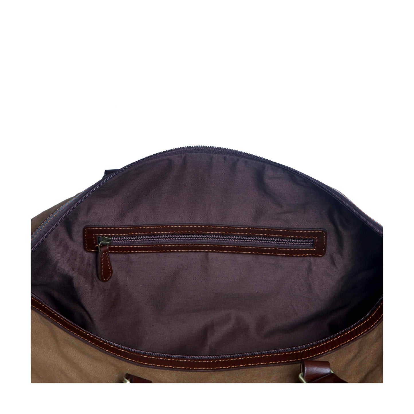 Style n Craft 397101 Duffle Bag in Waterproof Brown Canvas & Full Grain Leather - Internal Back Wall View Showing the Zipper Pocket