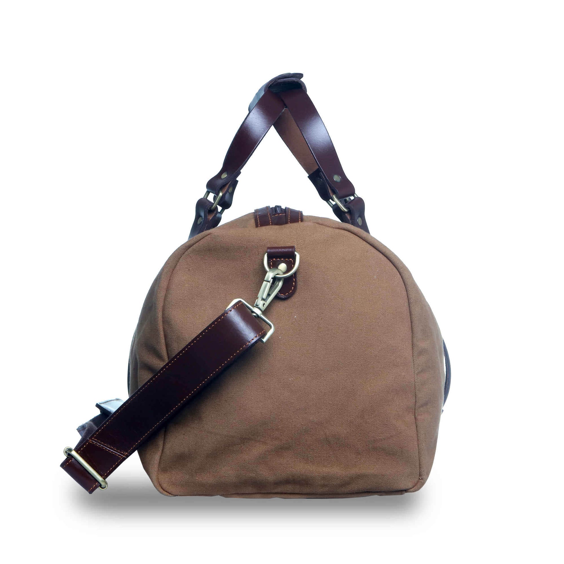 Style n Craft 397101 Duffle Bag in Waterproof Brown Canvas & Full Grain Leather - Side View