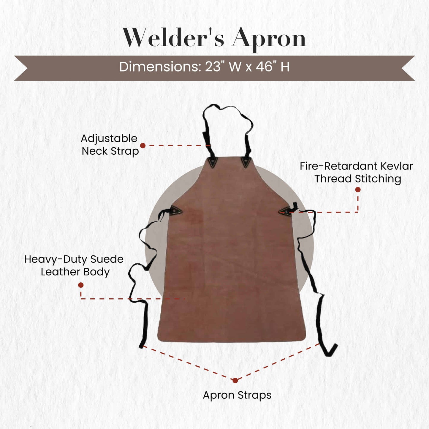 Style n Craft 81201 - Welder's Apron in Heavy Duty Suede Leather - Front View Showing the Details