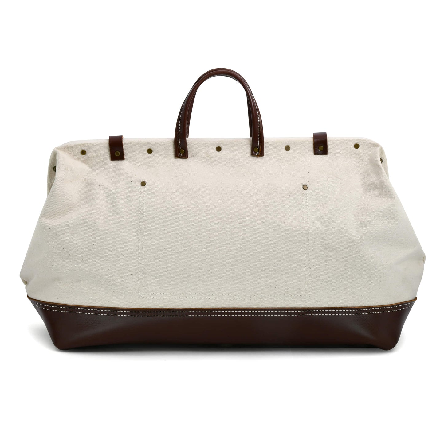 Style n Craft 97517 - 20 Inch Mason's Tool Bag in White Canvas and Dark Tan Full Grain Leather Combination - Back - Closed View
