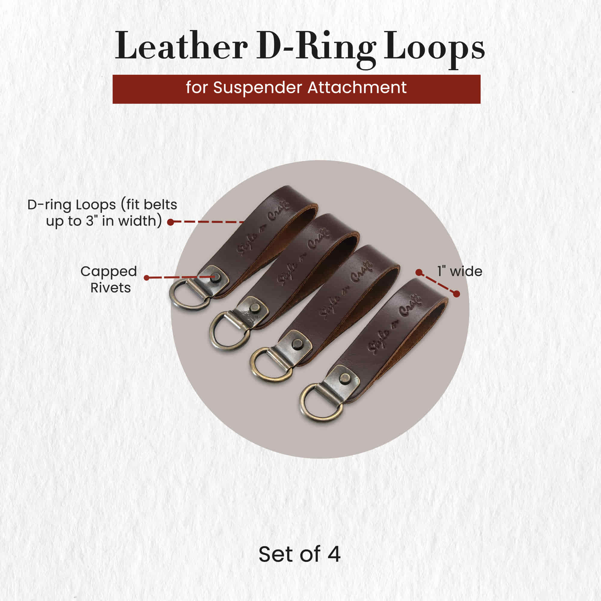 Suspender Attachment Set of D-Ring Leather Loops