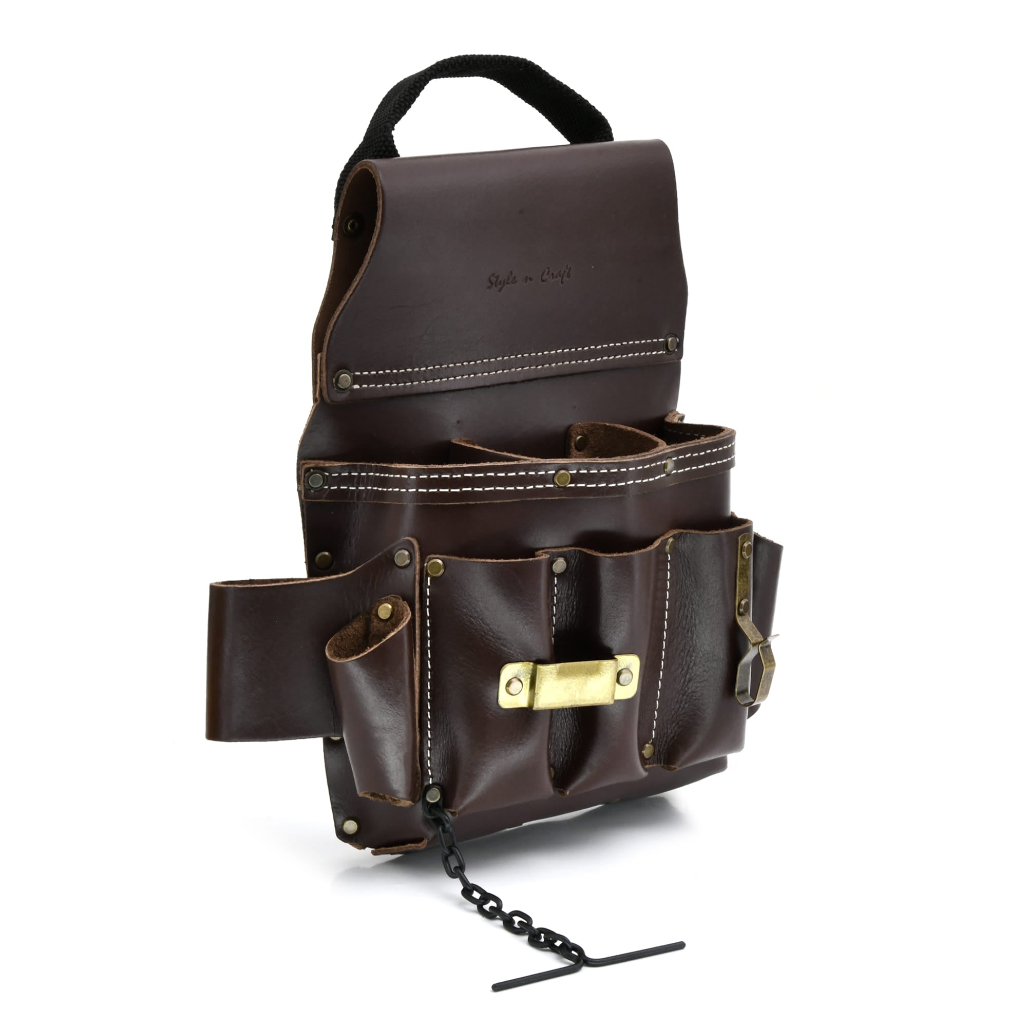 Tan Full Grain Leather Electrician's 10 Pocket Tool Pouch