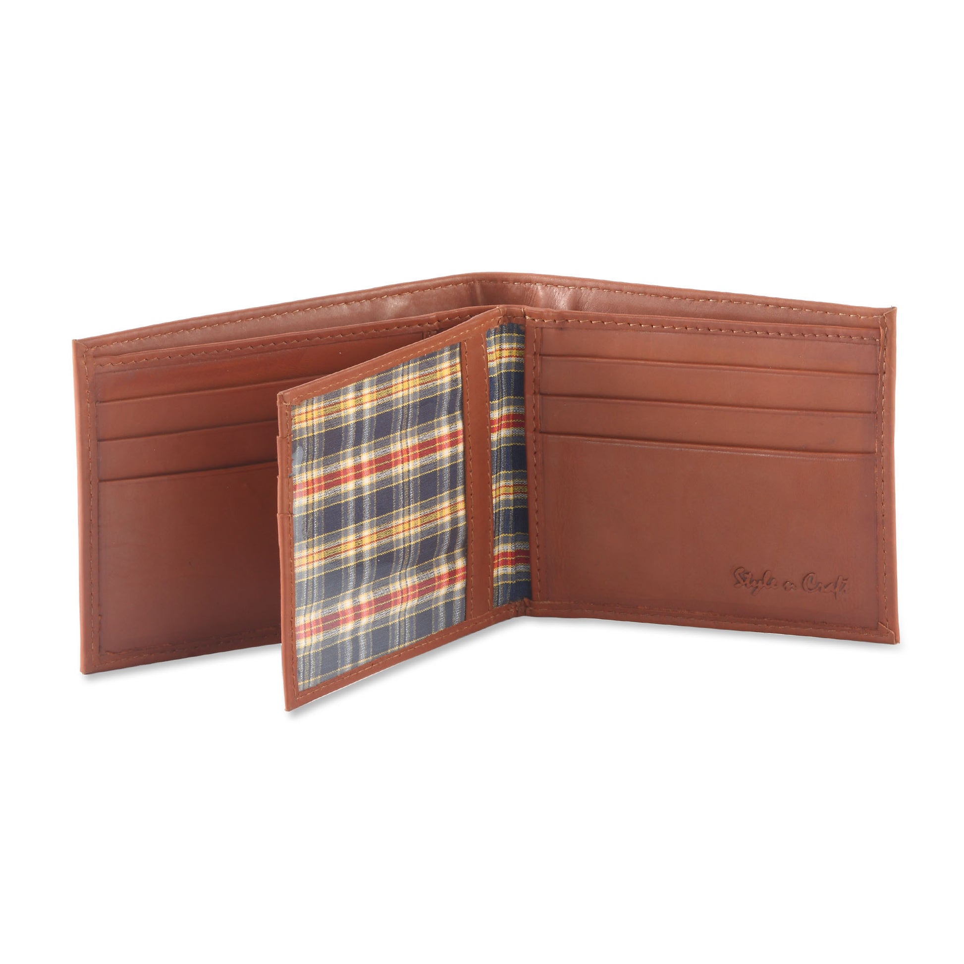 Style n Craft 200161 bifold wallet with center flap in tan color leather - open view 2
