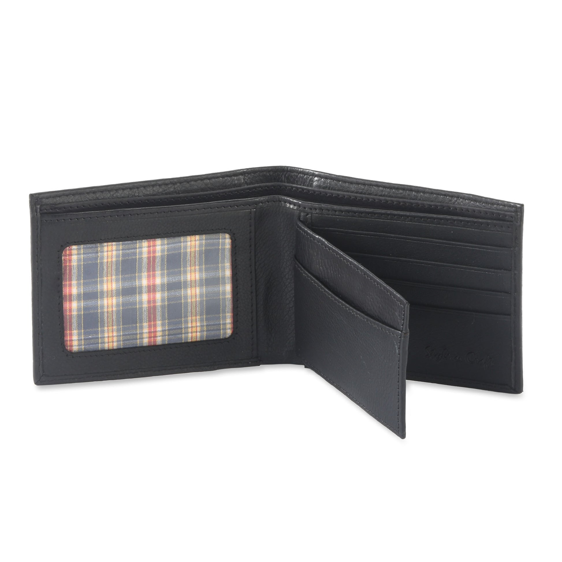 Style n Craft 200302 bifold wallet with center flap in black color leather - open view 1