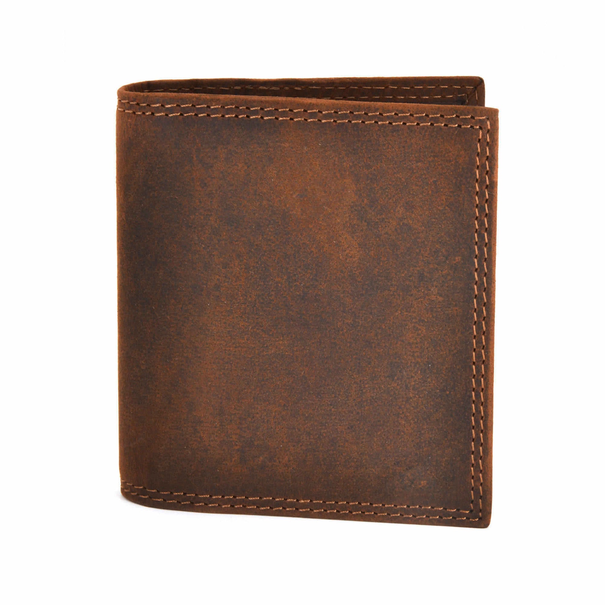Style n Craft 300703-BR Credit Card / Business Card Case in Brown Leather with Vintage like 2 Tone Effect & Double Stitching on the outside. It has RFID Protection. Closed Front View - Picture of the Wallet in a Lighter Shade