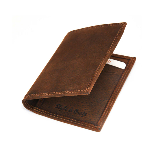 Style n Craft 300704 Credit Card / Business Card Case in Brown Leather with RFID - front closed angled view
