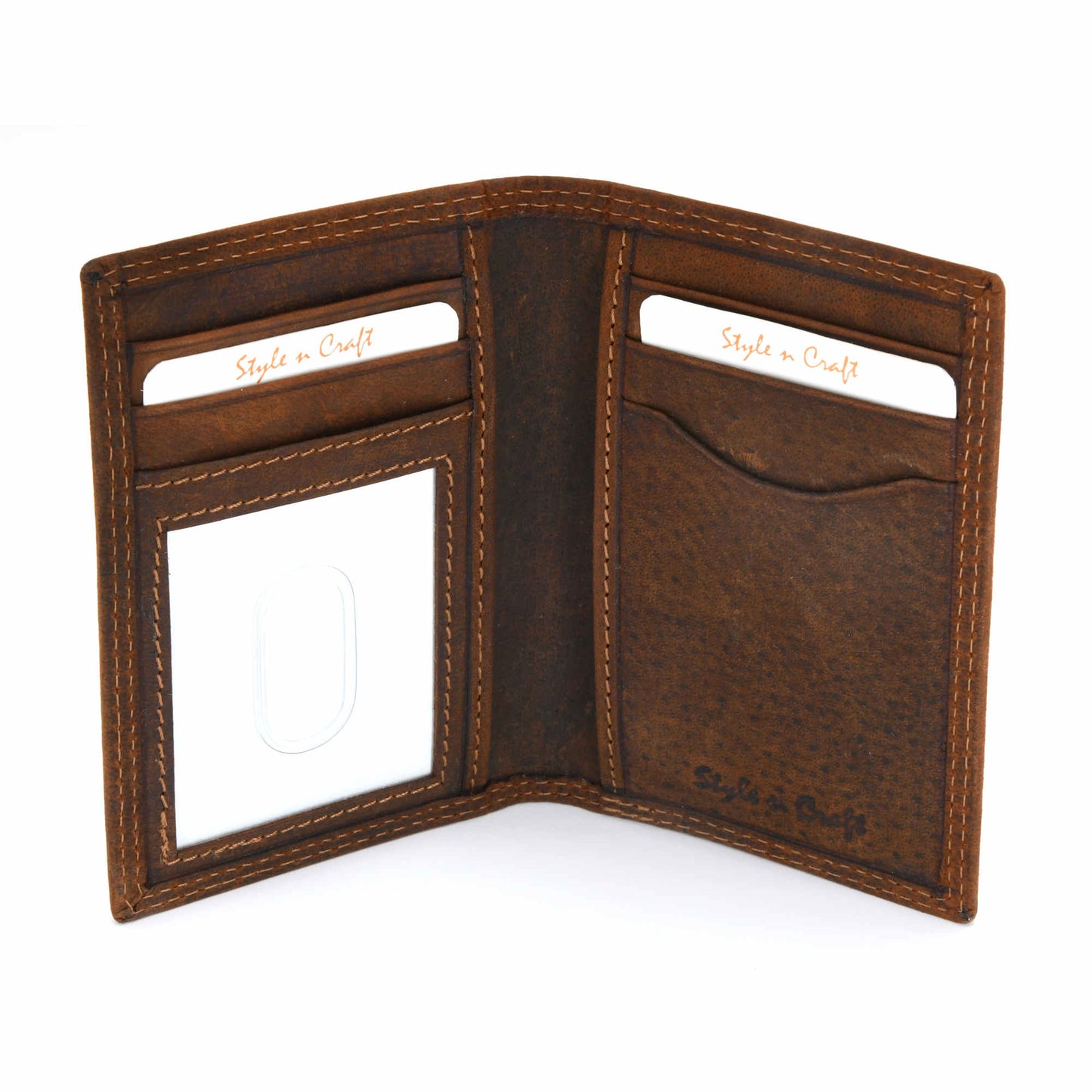 Style n Craft 300704 Credit Card / Business Card Case in Brown Leather - open view