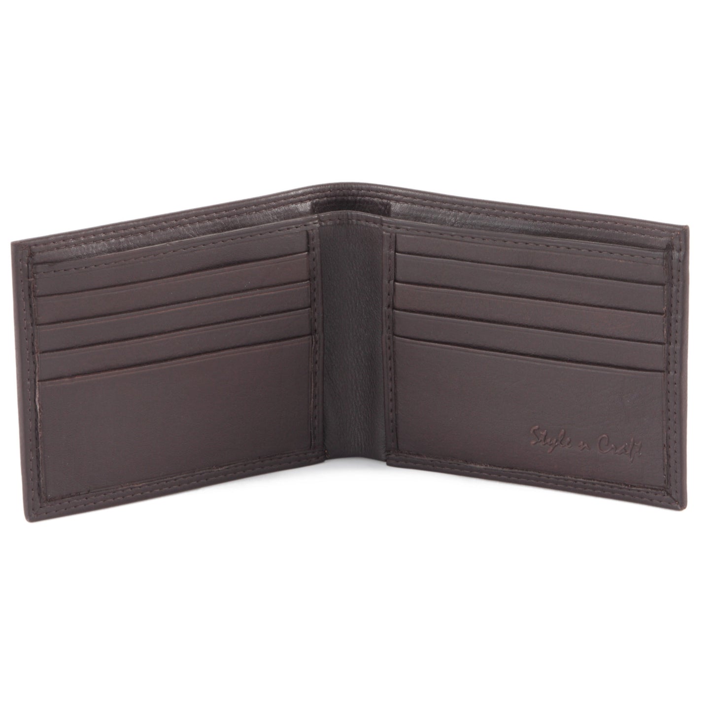 Style n Craft 300720-BR Slim bi-fold wallet in brown top grain leather - open view
