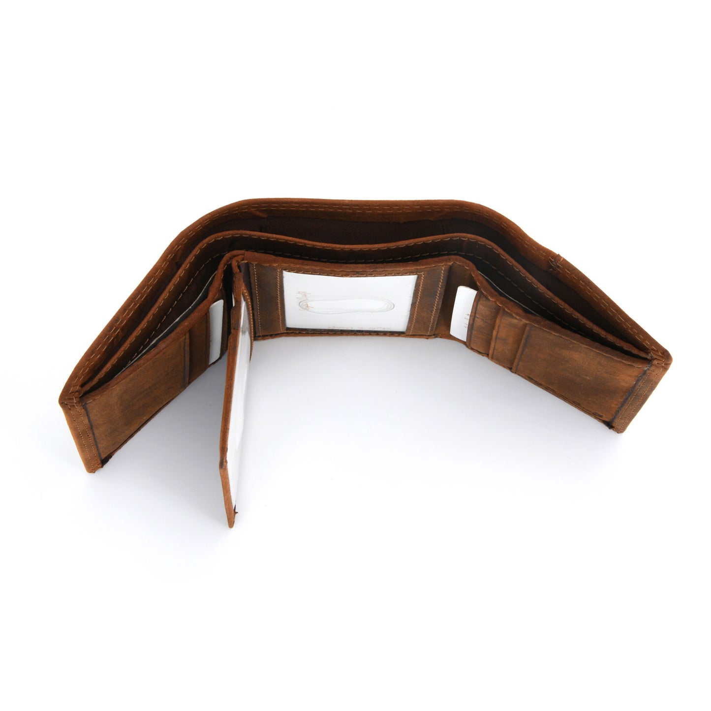 Style n Craft 300790-BR Trifold Wallet in Leather - brown color - open view - front top profile