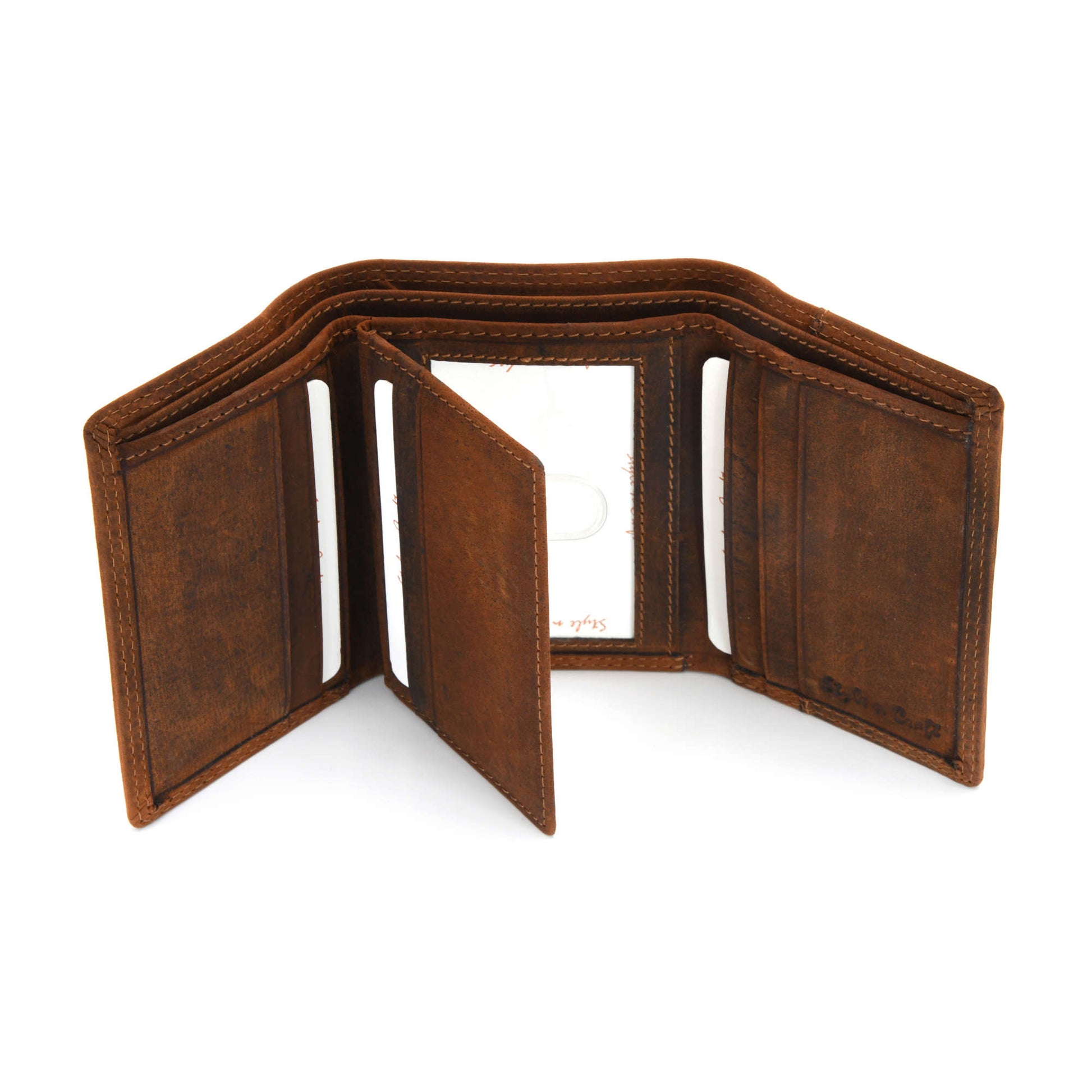 Style n Craft 300790-BR Trifold Wallet in Leather - brown color - open view - front