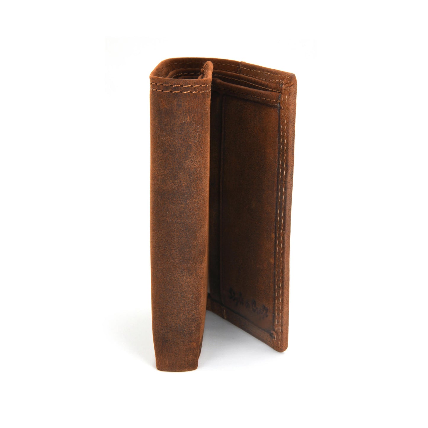 300790-BR Trifold Leather Wallet in Brown | Style n Craft