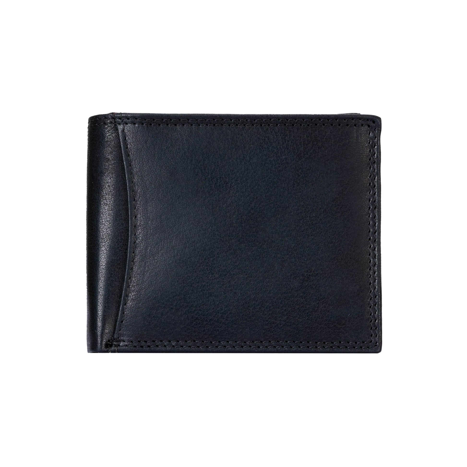 Style n Craft 300796-BL Bi-Fold Pass Case Wallet with Flap in Full Grain Leather - black color - closed front view