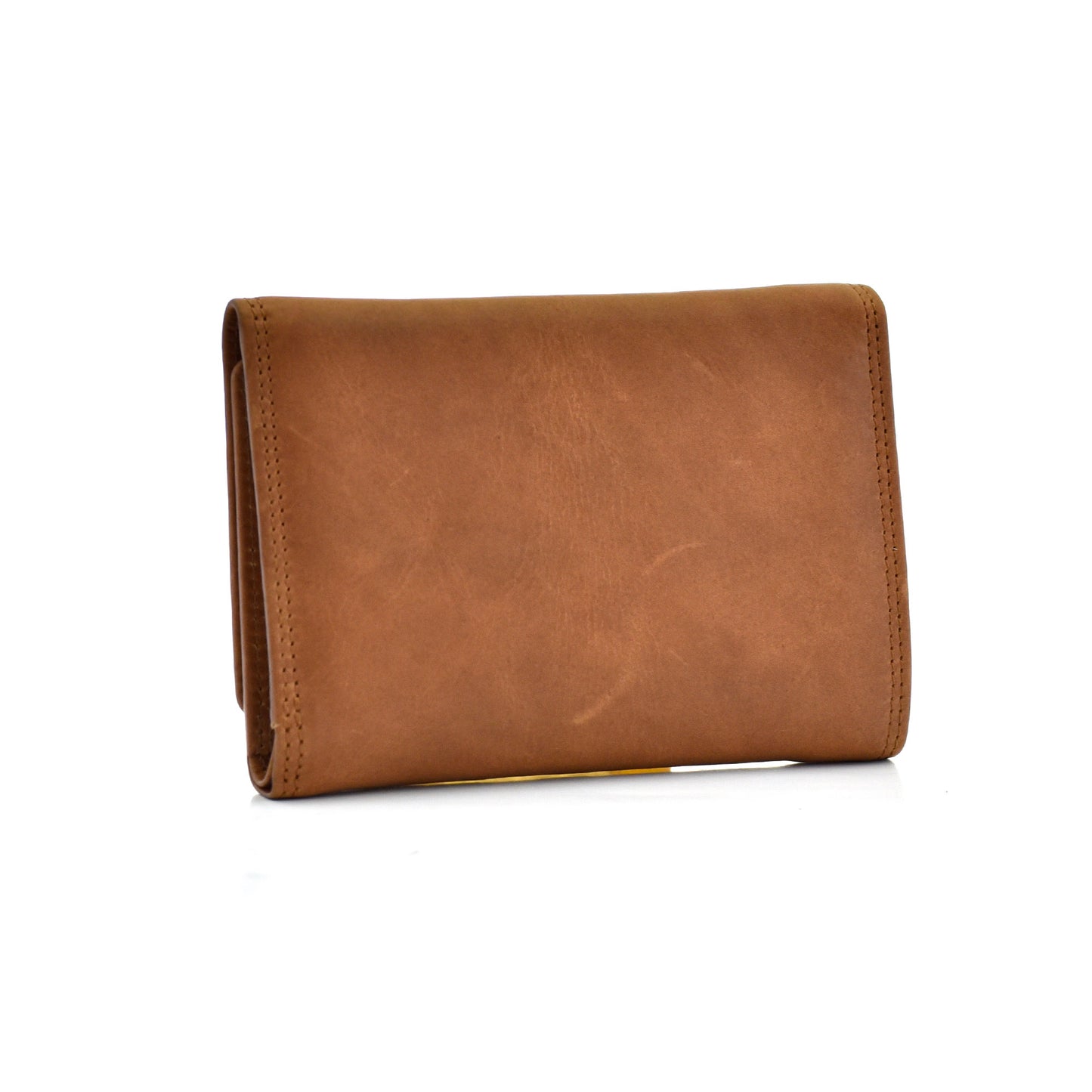 Style n Craft 300799-CG Ladies Trifold Leather Wallet with Snap Button Closure - Cognac Color - Back View Closed