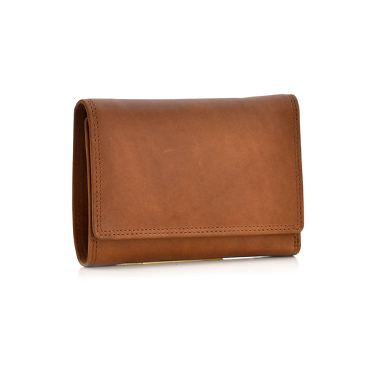 Style n Craft 300799-CG Ladies Trifold Leather Wallet with Snap Button Closure - Cognac Color - Front View Closed