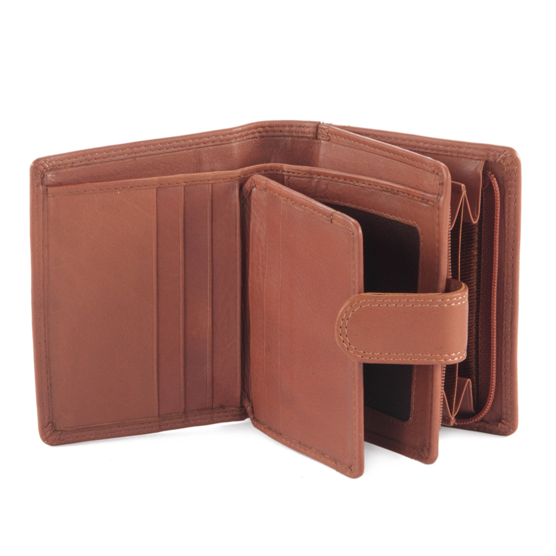 Style n Craft 300952-CG Small Clutch Wallet for Ladies in Leather - tan or cognac color - open view 1